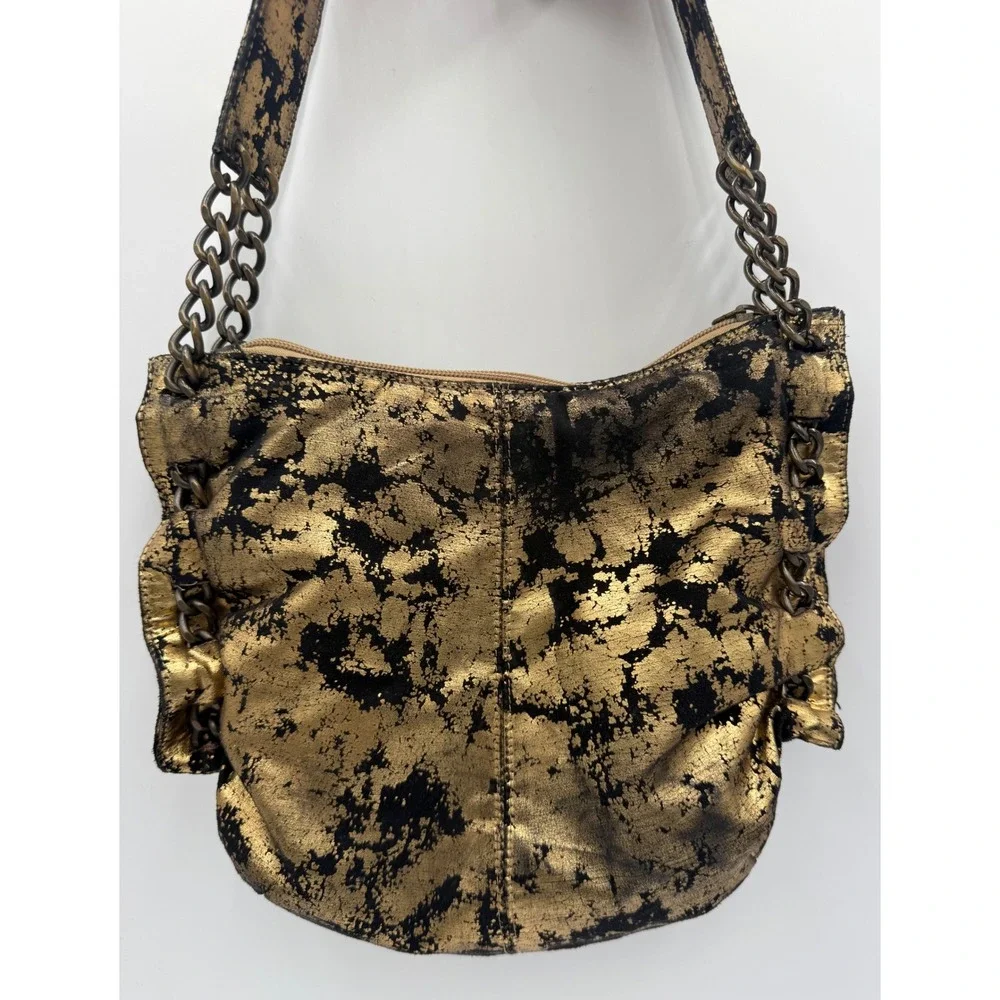 SR Squared Sondra Roberts Gold Metallic Distressed Hobo Bag Shoulder Chain Strap